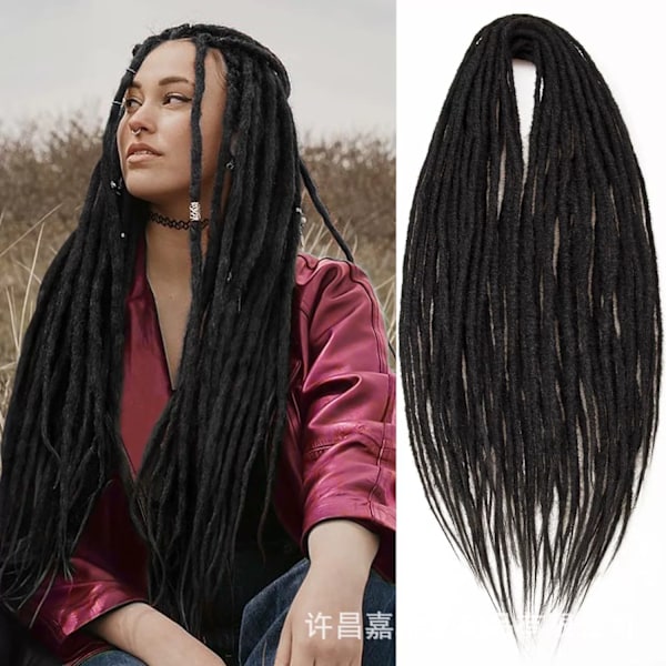 20 tommer 10 tråder/pakke Syntetiske Dreadlocks Extensions Dobbel Ended Tynn 0,6 cm Hekle Flettehår Myke Dreads Reggae Hip-Hop Hippie Stil A