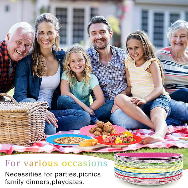 Set med 50 DIY-tallerkener, runde DIY-fargede papirtallerkener, engangsfesttallerkener, flerfargede biologisk nedbrytbare papirtallerkener for fester og piknik