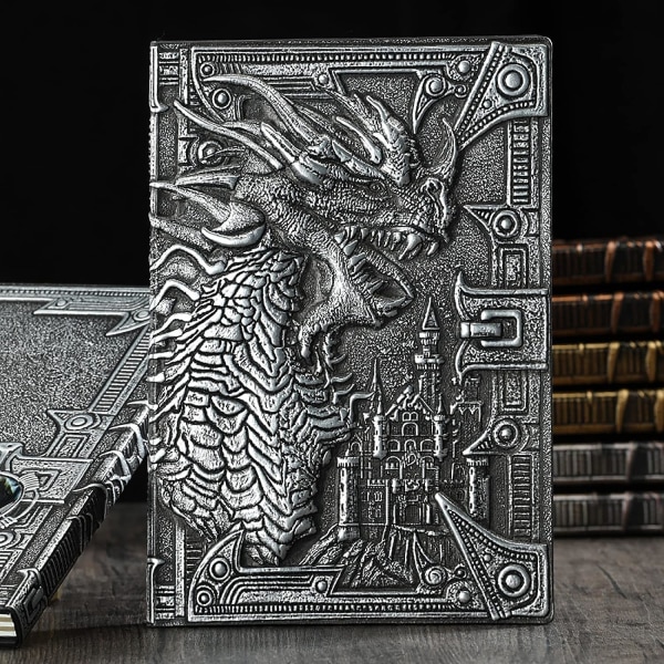 3D-præget drage-dagbog, håndlavet notesbog med hårdt omslag, daglig notesbog, rejsedagbog, RPG-tilbehør, gave til DM'er og D&D-spillere