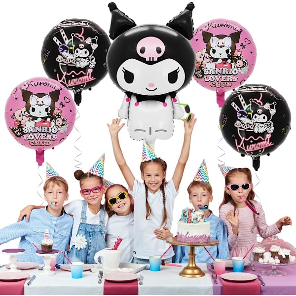 5 stk. aluminiumsfolieballoner til Kuromi, søde anime Kuromi-festdekorationer