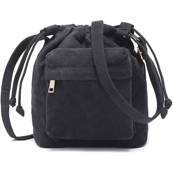 Kvinnor Liten Canvas Väska Crossbody Väska Dam Söt Liten Dragsko Hink Väska Boho Väskor