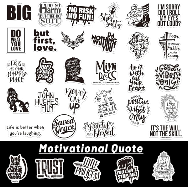 50Pcs Inspirational Positive Stickersfor Kids Adults,Black White Motivational Quotes Words Sticker for Laptop Journaling Scrapbook Planner