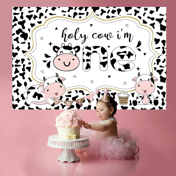5x3Ft Holy Cow I'm One Backdrop Baby 1. Fødselsdagsfest Baby Shower Party Baggrundsdekoration Kage Bord Banner Polyester Stof