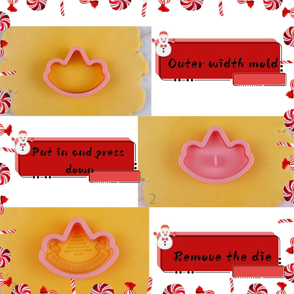Jul Cookie Cutters Set om 8, Plast Cookie Cutters för Jul, Nyår, Präglad Font för Bakning