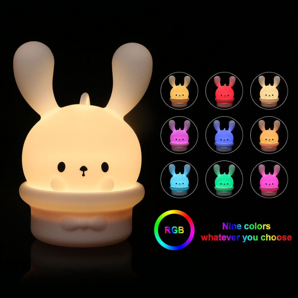 9 väriä silikonilamppu USB ladattava CAN ajastaa Lasten yövalo Deco-lamppu joulukoristeisiin Lastenhuoneen syntymäpäivälahja (kani)