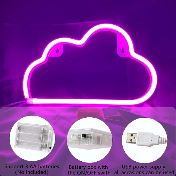 Pilvivalokyltit, akku- tai USB käyttöinen kylttimuotoinen sisustusvalo Makuuhuoneen esteettinen teini-ikäinen tyttö lastenhuone joulun syntymäpäivä-vaaleanpunainen