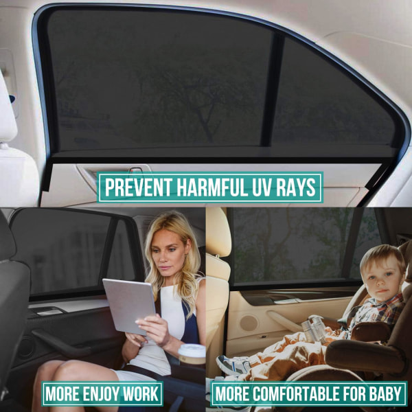 Baby auton aurinkosuoja, 2 kpl auton aurinkosukat UV-säteiden estämiseen auton takaosan aurinkosuojalla lapsille ja eläimille (musta)