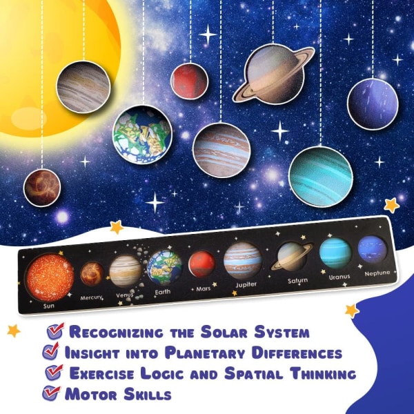 Toys for 3-4-5-6 Year-Olds Boys Girls: Solar System for Kids 3-5 Montessori Wooden Puzzle Toys Birthday Gifts Learning Educational Space Toys