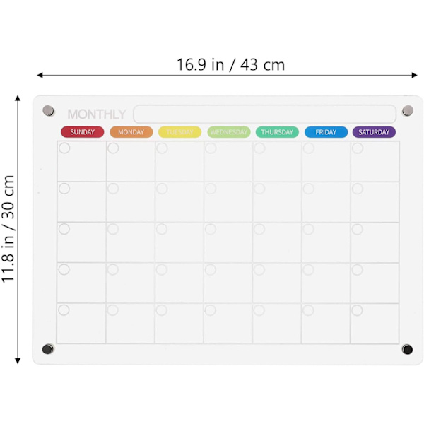 Genomskinlig magnetisk kalender Månatlig akryl torr radera magnetisk tavla Återanvändbar kylskåpsplanerare Planeringsbräda Torr radera kalender