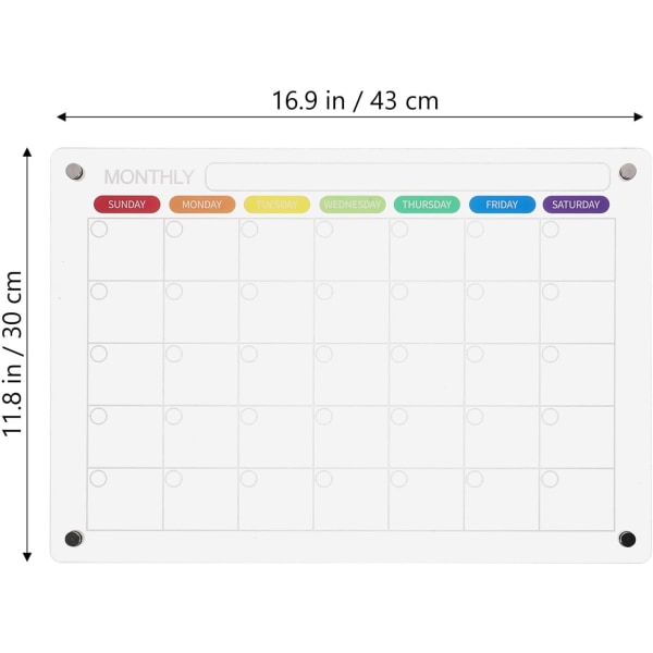 Kirkas magneettinen kalenteri Kuukausittainen akryylikuiva pyyhkimistaulu Magneettinen uudelleenkäytettävä jääkaappisuunnittelija suunnittelutaulun kuivapyyhkimiskalenteri