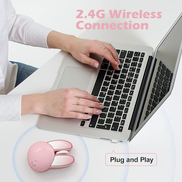 Trådløs mus, sød kaninformet computermus 1200 DPI mindre støj bærbar USB 2.4G trådløs mus, slikfarver, Kawaii-mus