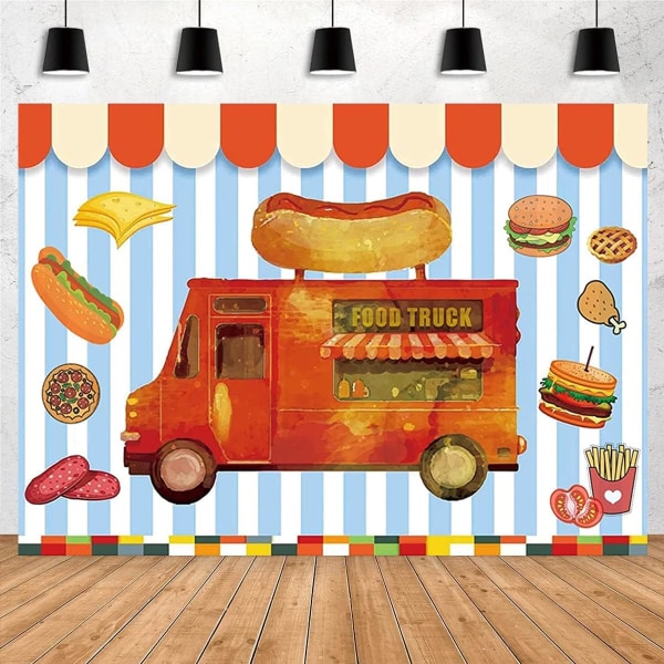 Madvogn Fotografi Baggrund Pizza Shop Tema Foto Baggrund Hot Dog Pizza Hamburger Kaffe Vogn Butik Baggrund Baby Shower Fødselsdag 7x5ft