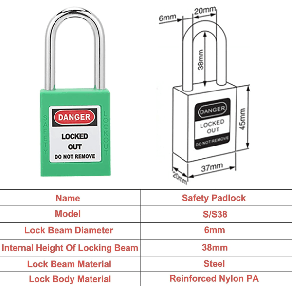 Set med säkerhetshänglås, 38 mm vattentätt hänglås för utomhusbruk med halkfritt mönster, 2 nycklar per hänglås, spärrlås (grönt)