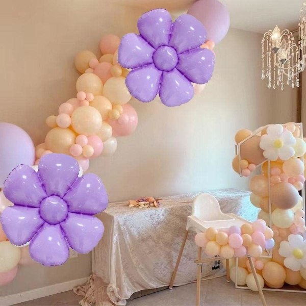 3 stk bursdagsfestdekorasjoner Blomsterfestballonger, tilbehør til barn Gratulerer med dagen (lilla),26,7×31,8in