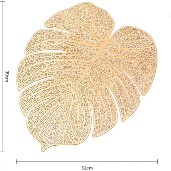 Sæt med 4 dækkeservietter 39cm x 31cm Hule palmeblade PVC dækkeservietter Vaskbare Skridsikre Varmebestandige Sølv