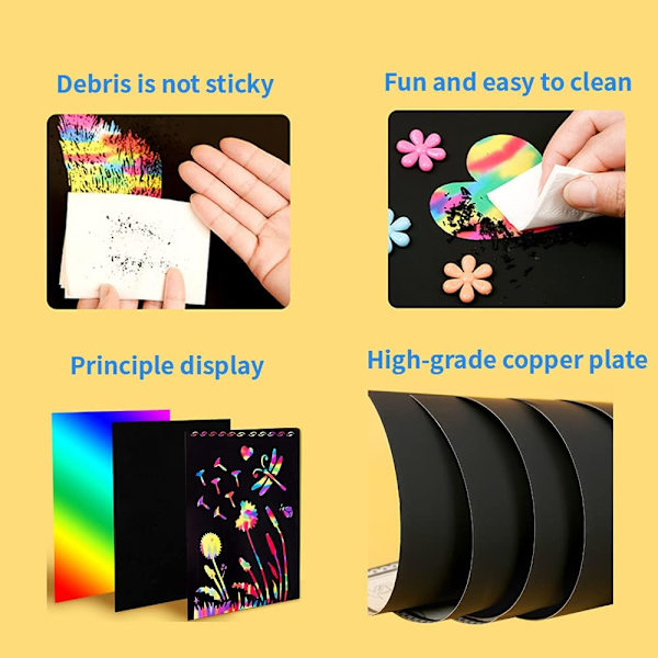 Klotterpapper Konstmaterial, Konstset Gåvor, Regnbåge Klotter Ritpapper Konst och Hantverk Set: 50 ark papper, 5 bambupennor, 4 mallar linjaler