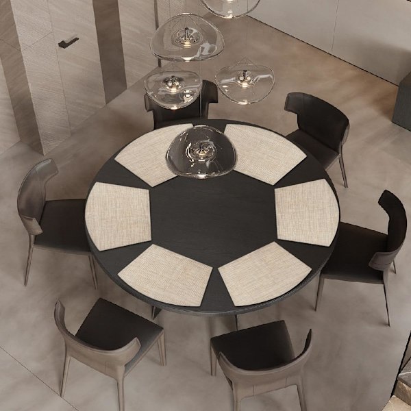 Sett med 4 vaskbare PVC-offset-brikker for rundt bord Lin gult