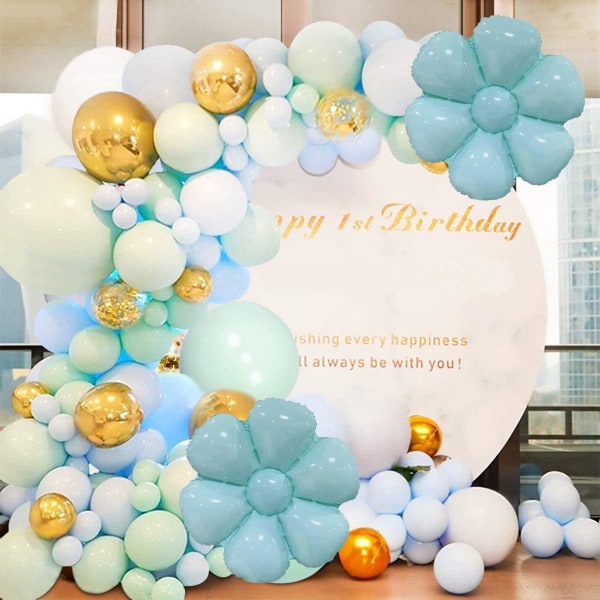 3 stk bursdagsfestdekorasjoner Blomsterfestballonger, tilbehør til barn Gratulerer med dagen (blå), 26,7 × 31,8 tommer