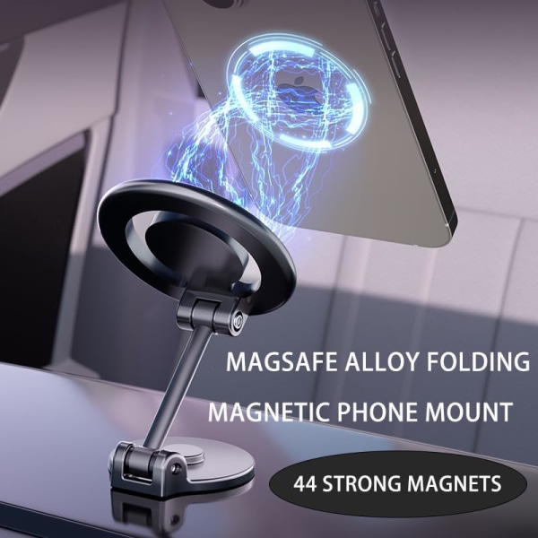 Magnetisk bilfäste, stark magnetisk telefonhållare för bilens instrumentbräda, vikbar magnetisk bilhållare i legering kompatibel med iPhone 14 13 12 Magsafe-telefon