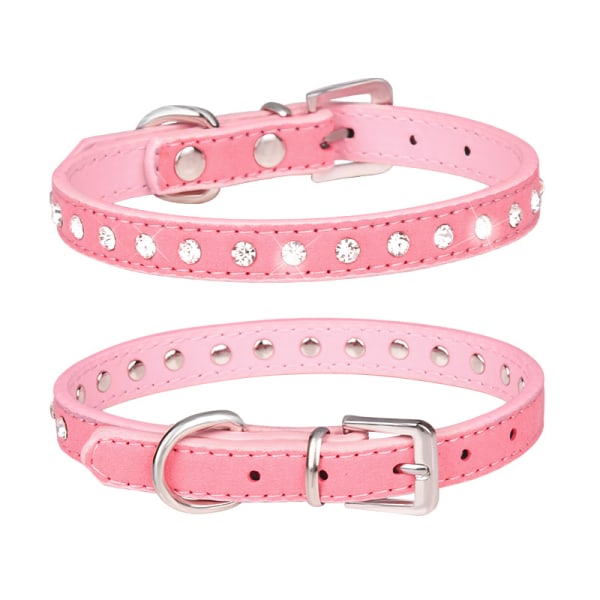 Elegant glittrande mockahalsband med 1 rad strass för liten hundvalp (M, rosa)
