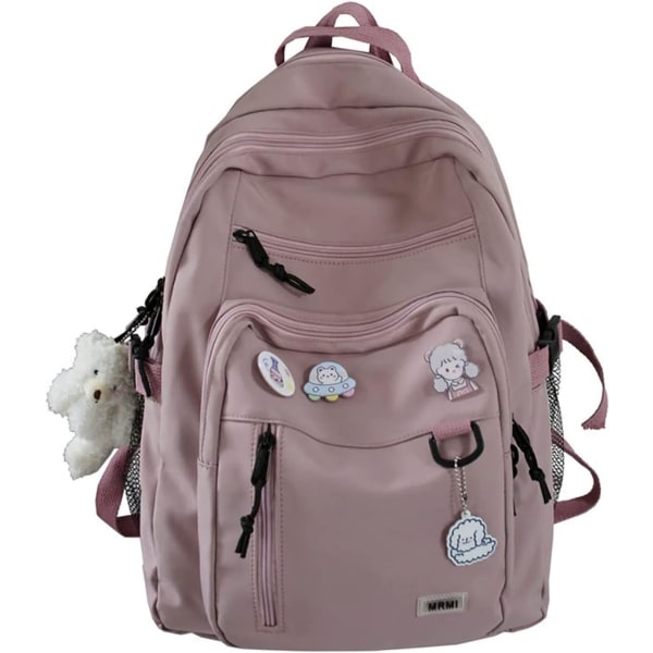 söt estetisk ryggsäck laptop svart ryggsäck mellanstadieelev skolväska björnnål skolväska Rosa