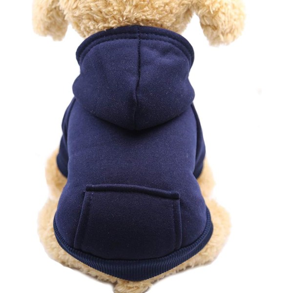 Vinter Hund Hoodie Genser med Lommer Varme Hundeklær for Små Hunder Chihuahua Frakk Klær Valp Katt Kostyme (Liten, Marineblå)