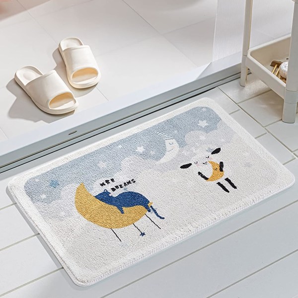 Bathroom Mat, Durable Indoor Door Mat, Stylish Cartoon Design, 50 x 80 cm, Small Bath Mat Suitable for Bathroom Doors, Indoor (Starry Cat Pattern)