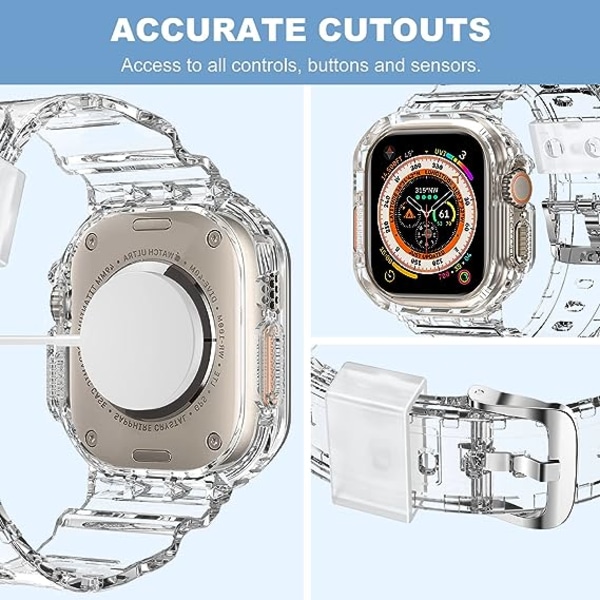 Yhteensopiva Crystal Clear Apple Watch -rannekkeille, 49 mm case miehille Naisten Jelly Sport case ja -ranneke