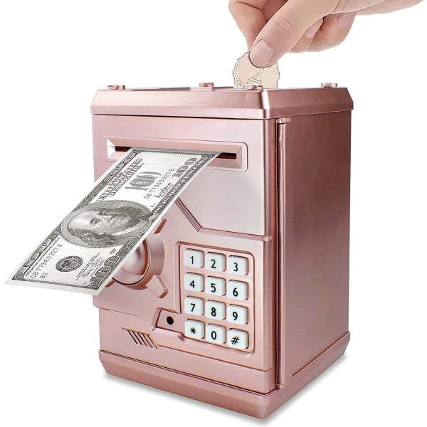 Spargris Elektronisk minibankomat för barn Baby , säkra myntbanker Pengasparbox Lösenordskodlås för barn,Pojkar Flickor Bästa presenten (roséguld)