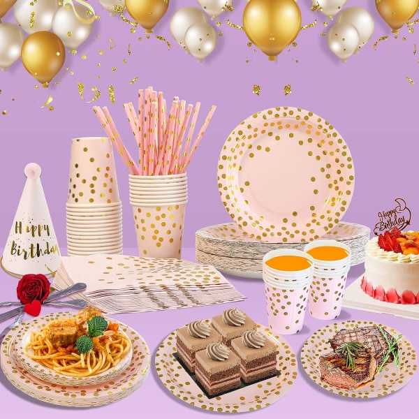 Engangstallerkener Engangsfødselsdagsretter 125 stk Tallerkener Dessertsæt Tallerkener og kopper Servietstrå til diverse fester og fødselsdagspynt
