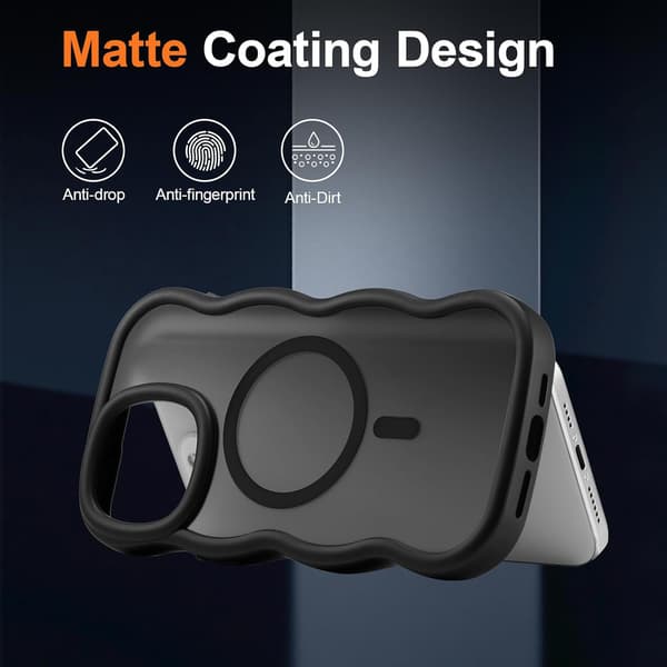 Magnetic Case for iPhone, Cute Case Compatible with MagSafe, Clear Wave Design Wavy Matte Phone Case Black 14