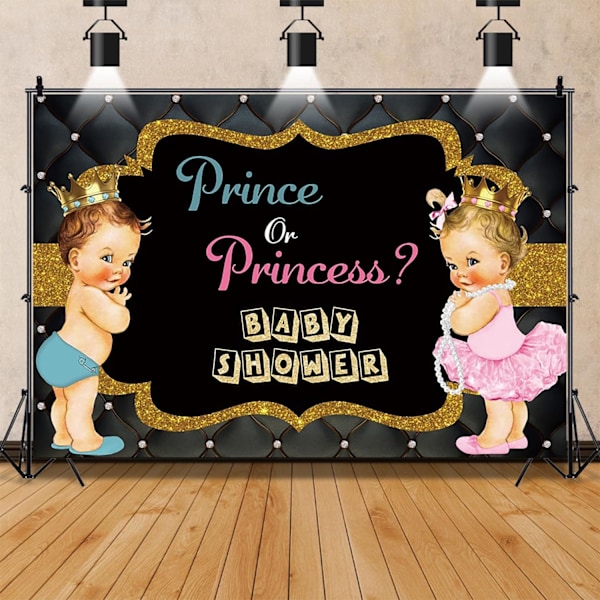 7x5ft Baby Shower Bakgrund Kunglig Svart Diamanter Fotografi Bakgrund Unisex Kön Avslöja Fest Dekor Graviditet Tillkännagivande Banner