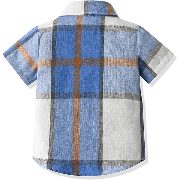 Rutete skjorte med korte ermer for gutter, barneskjorter med knapper, rutete sommerklær for 1-8 år Light Blue 7-8Y