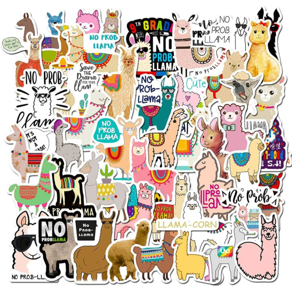 50 stk Cute Alpaca Vinyl Decal Stickers - Animal Vinyl Stickers til Laptop, Hydroflask, phonecase, Cute Animal Stickers til Teenagere Børn Voksne Piger