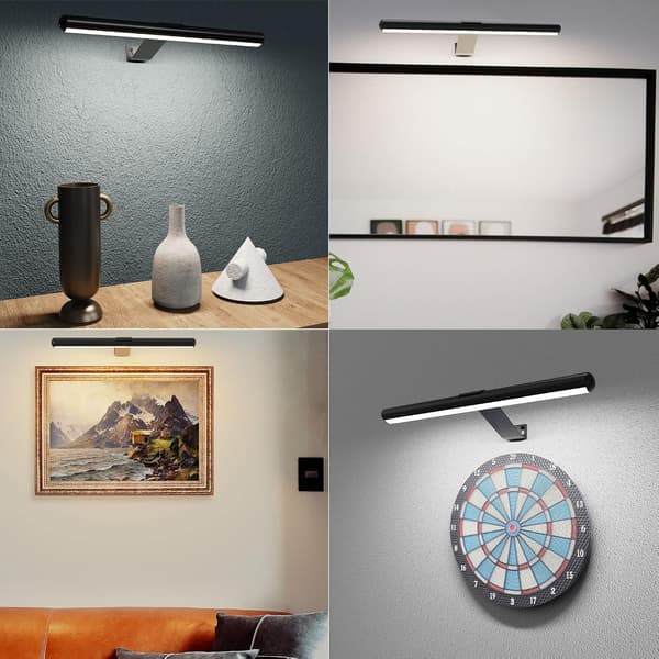 Rechargeable Picture Light with Remote Control, Dimmable and 3 Color Temperatures, Battery Operated Wall Lamp with Timer & Memory - Black (40 cm)