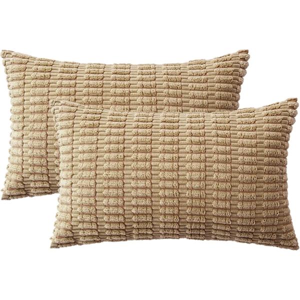 Pakke med 2 plyssede dekorative pudebetræk 12x20 tommer bløde boho stribede pudebetræk moderne boligindretning til sofa stue sofa seng khaki