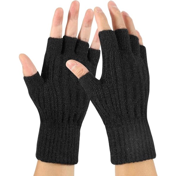2 stks fingerløse handsker - Vintervarme fingerløse vanter Halvfingerhandsker til mænd og kvinder, vindtætte varme strækhandsker,C