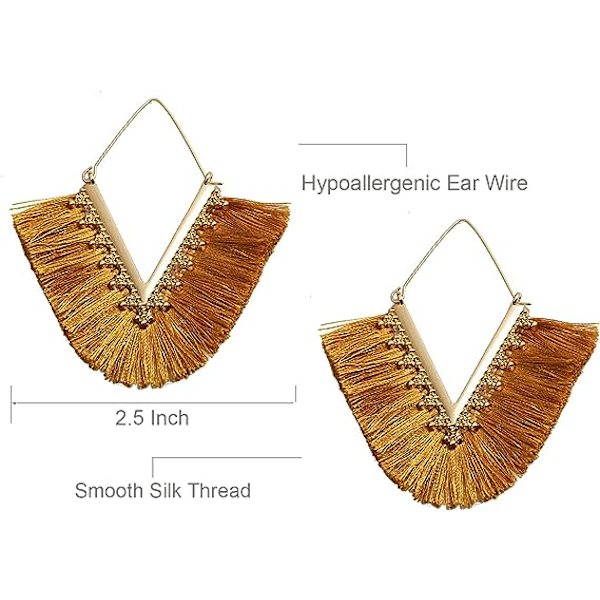 Statement Tassel Örhängen, Delikat Bohemian V Shap Tassel Hoop Örhänge Elegant Fringe Drop Dangle Örhängen för Kvinnor Flickor