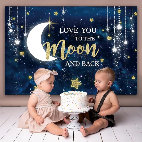 5x3Ft Love You To The Moon and Back Tema Stjernehimmel Mønsterbakgrunn Babydåp Bakgrunn Gardin Jente Gutt Bursdagsfestutstyr Dekorasjon