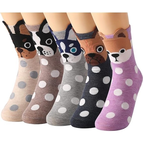 5 paria naisten casual eläinsukkia, tytöille hauskoja kissakoirien sukkia