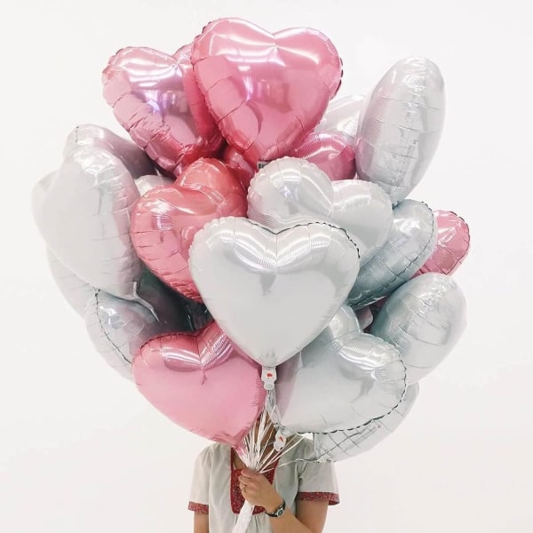 10 stk gråhvite hjerteformede ballonger i folie, 18 tommer hjerteformede mylarballonger til babyshower, bryllup, valentinsdagdekorasjoner, kjærlighetsballonger