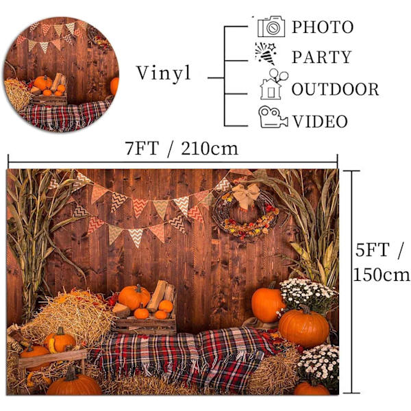 Efterår Thanksgiving Fotografi Baggrund Vinyl 7X5FT Rustik Trægulv Lade Høst Foto Baggrund Efterår Græskar Høstfest