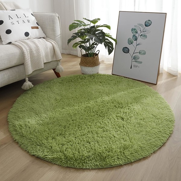 Rundt teppe, moderne shaggy område-teppe, nattbordsdekken på soverommet, behagelig myk anti-skli shaggy gulvmatte, luftig teppe, grønn, 60 cm/24 tommer