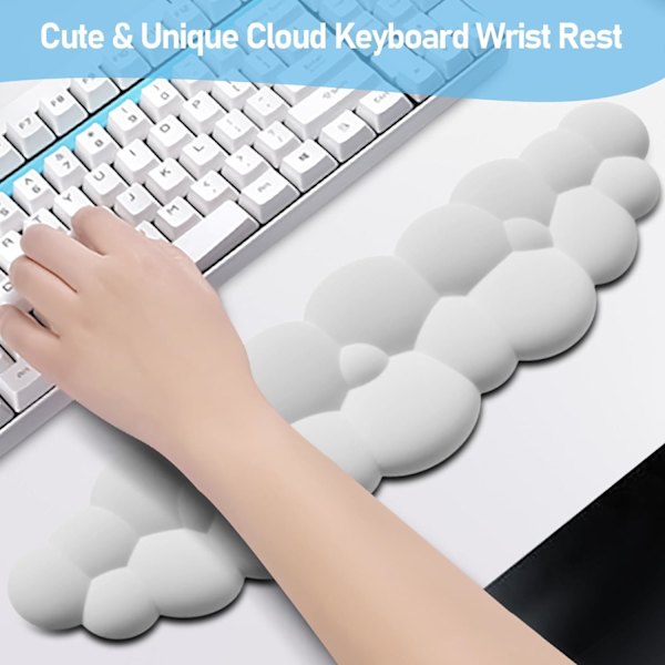 Skyformet håndleddsstøtte for tastatur, minneskum håndleddsstøtte for datamaskintastatur, ergonomisk håndleddsstøtte for tastatur for å skrive smertelindring - hvit
