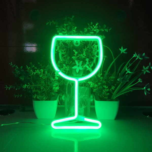 Wine Glass Neon Signs,USB or 3-AA Battery Powered Neon Light,LED Lights Table Decoration,Girls Bedroom Wall Décor,Kids Birthday Gift(green)