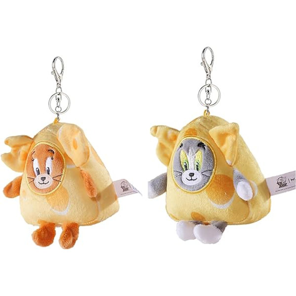 Tom-Cat med Jerry-Mouse plysch nyckelring katt&mus ost styling charm nyckelring gosedjur leksakspresenter för flickor pojkar（4in 2st）