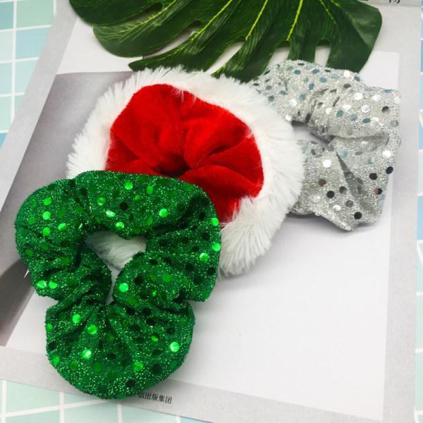 6 st Sequin Jul Hår Scrunchies Glitter Halloween Metallic Elastics Ponytail Hållare Hår handledsband Band för Gym Dans Fest Klubb(Silver)