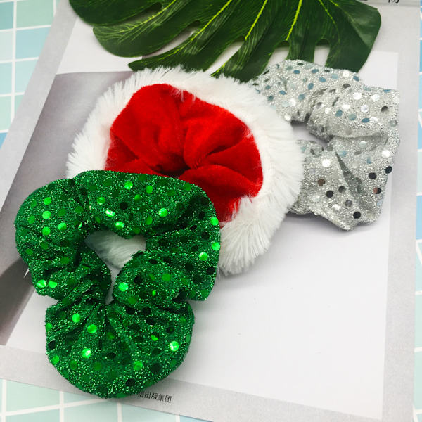 6 stk. pailletter julehår scrunchies glitter halloween metalliske elastikker hestehale holdere hår håndledsbånd til fitness dans fest klub (sølv)