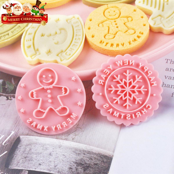 Jul Cookie Cutters Set om 8, Plast Cookie Cutters för Jul, Nyår, Präglad Font för Bakning