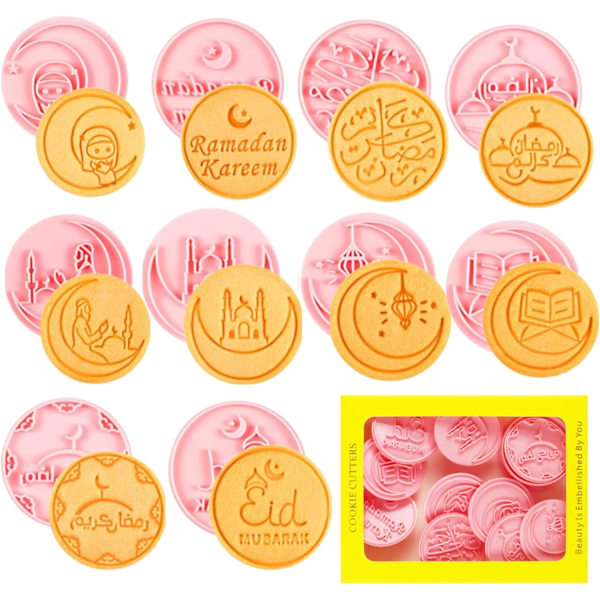 Sæt med 10 muslimske Eid Mubarak-kageform, Eid Mubarak-mønster, plastikkageform til bagning